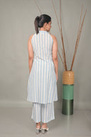White-Blue Striped Halter Neck A-Line Dress