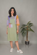 Pastel Green Hand Embroidered Handloom Cotton Half & Half Dress