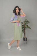 Pastel Green Hand Embroidered Handloom Cotton Half & Half Dress