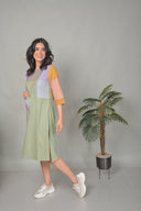Pastel Green Hand Embroidered Handloom Cotton Half & Half Dress