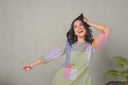 Pastel Green Hand Embroidered Handloom Cotton Half & Half Dress