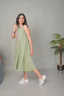 Pastel Green Hand Embroidered Handloom Cotton Sleeveless Dress