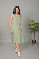 Pastel Green Hand Embroidered Handloom Cotton Sleeveless Dress