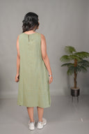 Pastel Green Hand Embroidered Handloom Cotton Sleeveless Dress