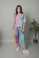 Purple-Blue Pastel Checks Hand Embroidered Handloom Cotton Co-ord Set (set of 3)