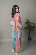 Purple-Blue Pastel Checks Hand Embroidered Handloom Cotton Co-ord Set (set of 3)