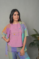 Purple-Blue Pastel Checks Handloom Cotton Overlay