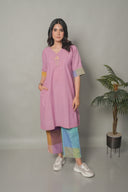 Pastel Pink Fish Hand Embroidered Handloom Cotton Antifit Kurta Set (set of 2)