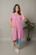 Pastel Pink Fish Hand Embroidered Handloom Cotton Antifit Kurta Set (set of 2)