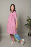 Purple Blue Pastel Checks Handloom Cotton Flared Pants