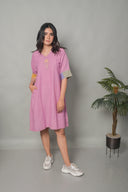Pastel Pink Fish Hand Embroidered Handloom Cotton Antifit Dress
