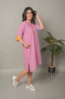 Pastel Pink Fish Hand Embroidered Handloom Cotton Antifit Dress
