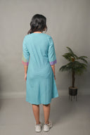 Pastel Blue Hand Embroidered Handloom Cotton Bias Dress
