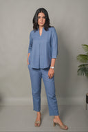 Sea Blue Cotton Pleated Co-ord Set (set of 2)