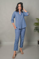 Sea Blue Cotton Pleated Co-ord Set (set of 2)