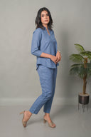 Sea Blue Cotton Pleated Co-ord Set (set of 2)