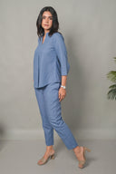 Sea Blue Cotton Pleated Co-ord Set (set of 2)