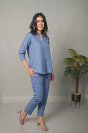 Sea Blue Cotton Pleated Co-ord Set (set of 2)