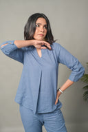 Sea Blue Cotton Pleated Co-ord Set (set of 2)