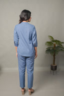 Sea Blue Cotton Pleated Co-ord Set (set of 2)