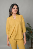 Mustard Cotton Pleated Co-ord Set (set of 2)
