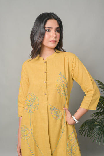 Mustard A-Line Co-ord set with Floral Motifs (Set of 2)