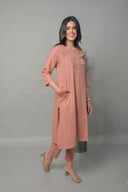 Dusty Pink Hand Embroidered Cotton A-Line Kurta Set (set of 2)