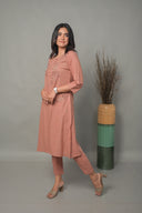 Dusty Pink Hand Embroidered Cotton A-Line Kurta Set (set of 2)