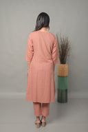 Dusty Pink Hand Embroidered Cotton A-Line Kurta Set (set of 2)