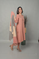 Dusty Pink Hand Embroidered Cotton A-Line Kurta Set (set of 2)