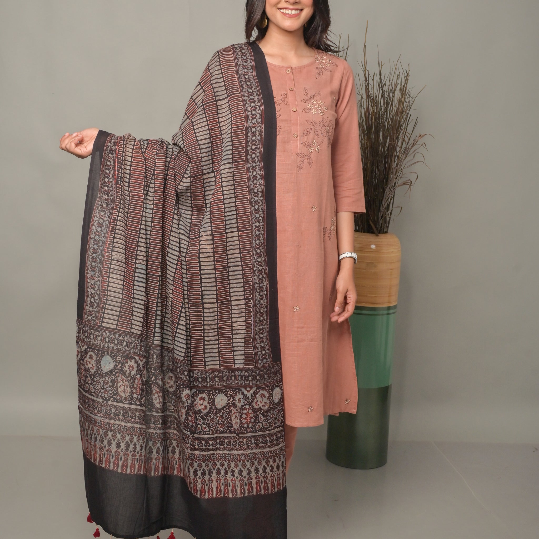 Dusty Pink A-line Co-ord set with Floral Hand Embroidery Detailing (Set of 2)