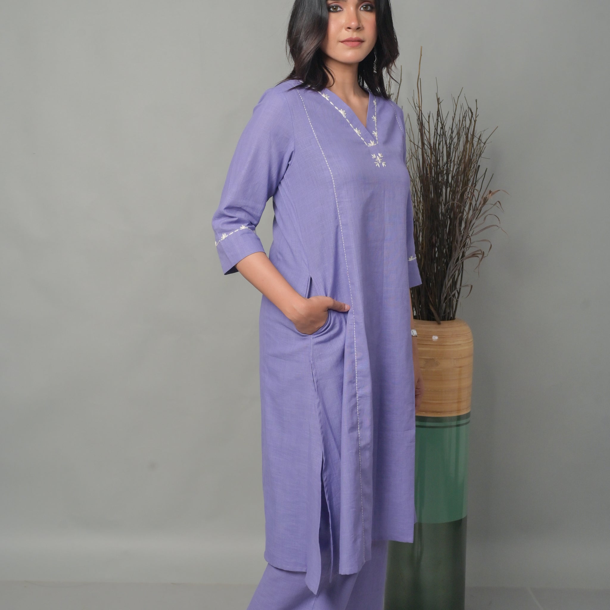 Lavender A-Line Co-ord Set with Neck Detailing (Set of 2)