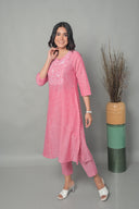 Pink Floral Hand Embroidered A-Line Kurta