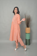 Coral Floral Hand Embroidered A-Line Kurta