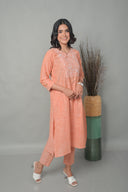 Coral Floral Hand Embroidered A-Line Kurta