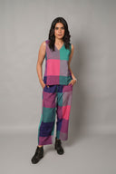 Pink-Purple Checks Handloom Cotton Sleeveless Co-ord Set (set of 2)