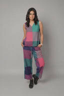 Pink-Purple Checks Handloom Cotton Sleeveless Co-ord Set (set of 2)