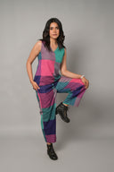 Pink-Purple Checks Handloom Cotton Sleeveless Co-ord Set (set of 2)