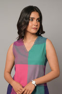 Pink-Purple Checks Handloom Cotton Sleeveless Co-ord Set (set of 2)