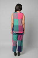Pink-Purple Checks Handloom Cotton Sleeveless Co-ord Set (set of 2)