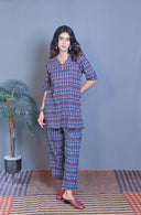 Blue Ajrakh Hand Block Printed Hand Embroidered Co-ord Set (set of 2)