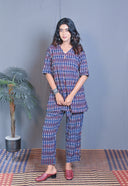 Blue Ajrakh Hand Block Printed Hand Embroidered Co-ord Set (set of 2)