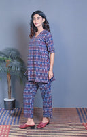 Blue Ajrakh Hand Block Printed Hand Embroidered Co-ord Set (set of 2)