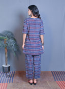 Blue Ajrakh Hand Block Printed Hand Embroidered Co-ord Set (set of 2)