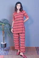 Red Hand Embroidered Ajrakh Block Printed Co-ord Set (set of 2)