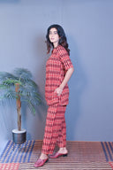 Red Hand Embroidered Ajrakh Block Printed Co-ord Set (set of 2)