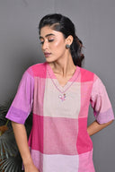 Pink-White Checks Handloom Cotton Top