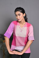 Pink-White Checks Handloom Cotton Top