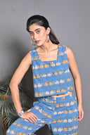 Blue Kettle Hand Block Printed Cotton Sleeveless Co-ord Set (set of 2)