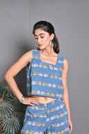 Blue Kettle Hand Block Printed Cotton Sleeveless Co-ord Set (set of 2)
